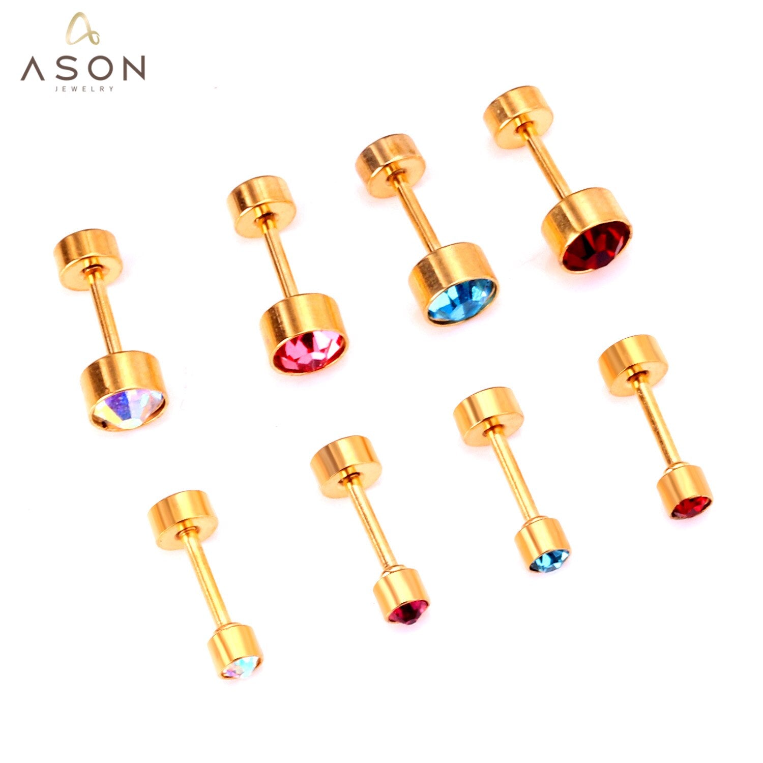 ASONSTEEL Anti-allergy Round Crystal Earring for Women Stainless Steel AB/Red/Blue/Pink Color Screw Stud Earring Collier Bijoux