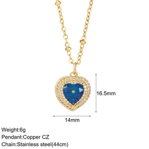 Luxury Heart Pendant Necklace for Women Romantic Woman's Chain Stainless Steel Choker Necklace Trendy big Zircon Opal Jewelry