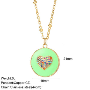 Rainbow Heart Pendant Necklace for Women Romantic Woman's Gold Color Chain Stainless Steel Choker Necklace Trendy Enamel Jewelry