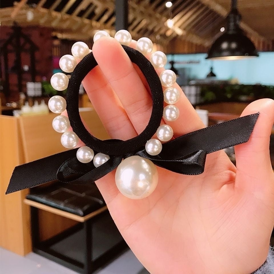 2022 Fashion Woman Big Pearl Hair Ties  Korean Style Hairband Scrunchies Girls Ponytail Holders Rubber Band Hair Accessories