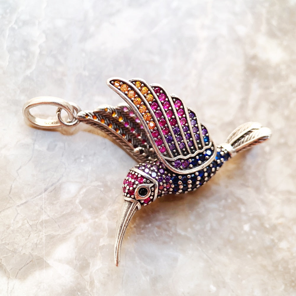 Pendant Colourful Hummingbird Brand New Cute Fashion Jewelry Europe 925 Sterling Silver Gift For Woman