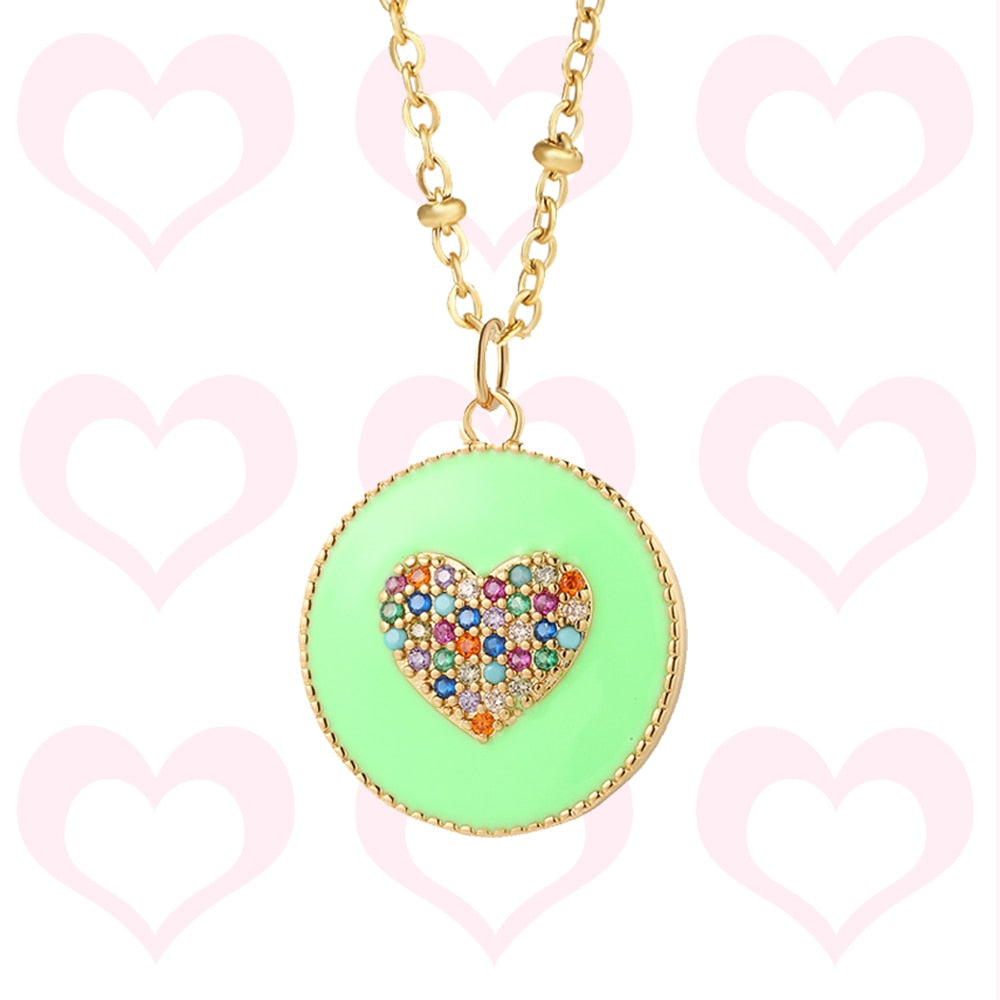Rainbow Heart Pendant Necklace for Women Romantic Woman&#39;s Gold Color Chain Stainless Steel Choker Necklace Trendy Enamel Jewelry