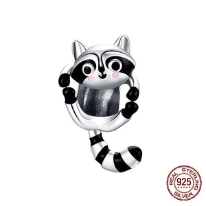 WOSTU 2021 925 Sterling Silver Cute Black Cat Suspend Animals Charm Beads Fit Original Bracelet DIY Jewelry CTC520