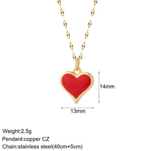 Luxury Heart Gold Color Pendant Necklace for Women Romantic Woman's Chain Stainless Steel Choker Trendy Enamel Jewelry Gift