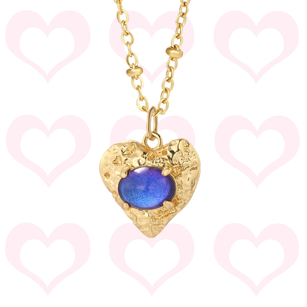 Luxury Heart Pendant Necklace for Women Romantic Woman&#39;s Chain Stainless Steel Choker Necklace Trendy big Zircon Opal Jewelry