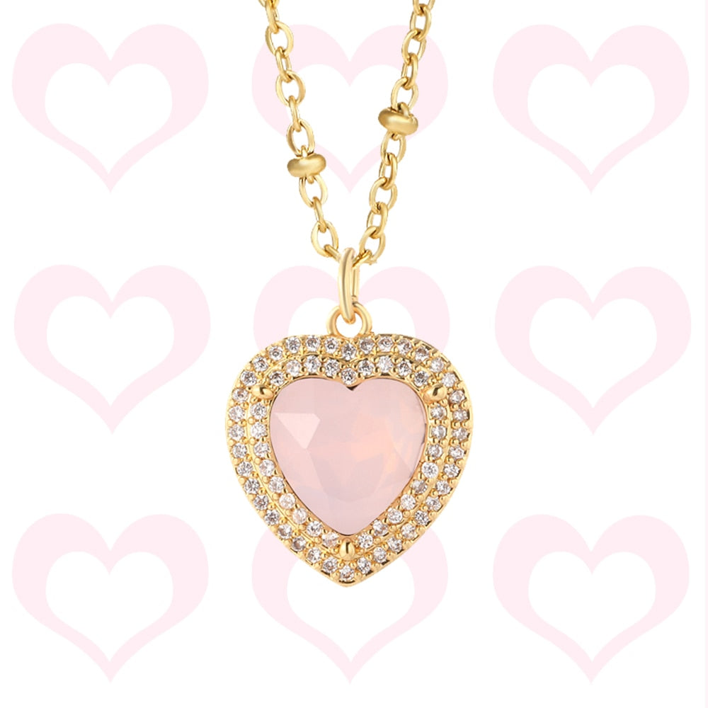 Luxury Heart Pendant Necklace for Women Romantic Woman&#39;s Chain Stainless Steel Choker Necklace Trendy big Zircon Opal Jewelry