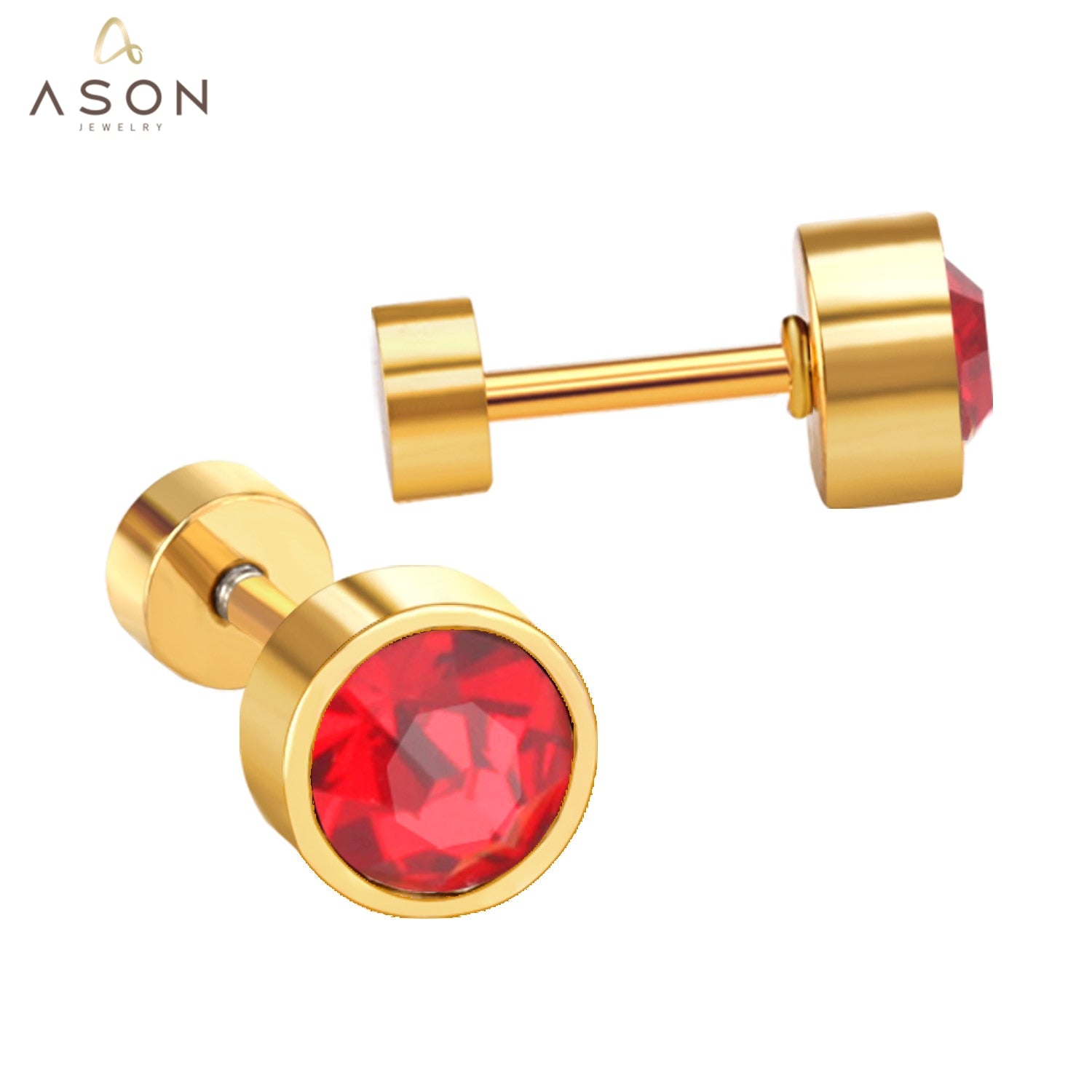 ASONSTEEL Anti-allergy Round Crystal Earring for Women Stainless Steel AB/Red/Blue/Pink Color Screw Stud Earring Collier Bijoux