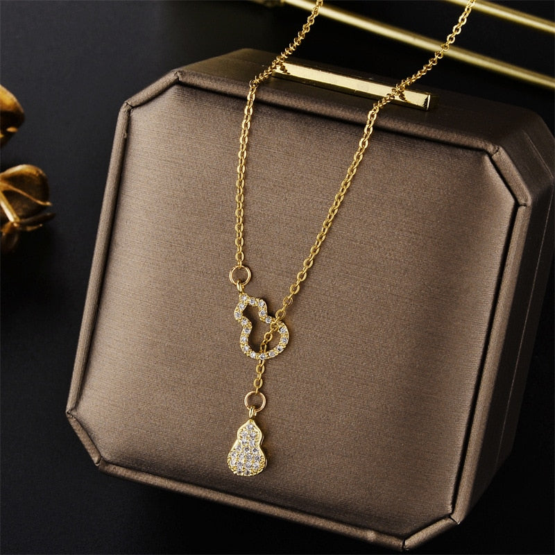 New Design Sense Luxury Zircon Crystal Stainless Steel Necklaces For Women Korean Fashion Sweet Sexy Ladies Neck Chain Jewelry