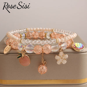Rose sisi Korean style fashion fresh crystal bracelet for women elastic bead bracelet girl pendant girl jewelry for women gift
