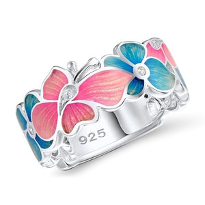Hot Sale 925 Sterling Silver Enamel Flower Butterfly & Infinity Love Pave Blue CZ Crystal Finger Rings for Women Wedding Jewelry