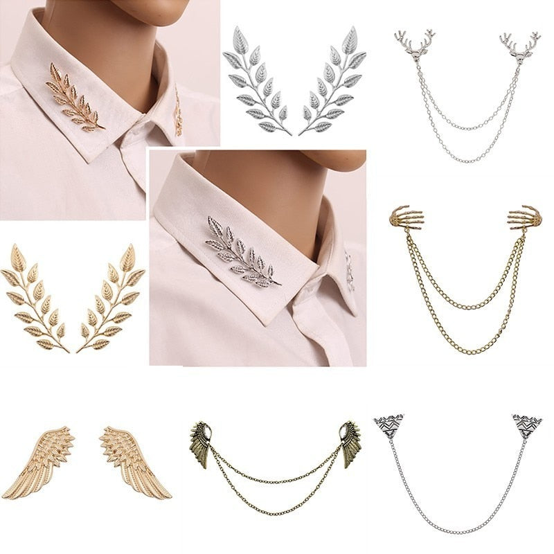 1 Pair Delicate Tree Leaf Brooches Pins For Women Men Vintage Elk Wings Palm Crystal Jean Shirts Suits Lapel Pin Retro Broche