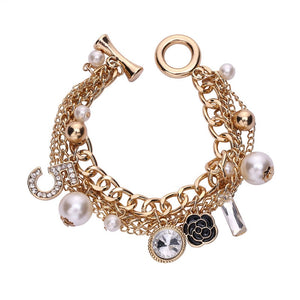 Korean Multilayer Pearl Bracelet Flower Number 5 Pendant Jewelry Luxury Woman Accessories Gift