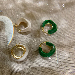 Peri'sBox New Hollow White Green Color Enameled Irregular Earrings Edged Geometric Earrings for Women Vintage Hoop Earrings 1