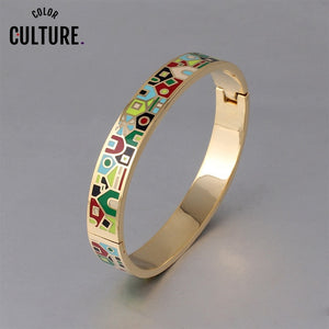 New Fashion Stainless Steel Open Bangle For Women Gold Geometric colorful enamel painted Bangles  Wedding Jewelry