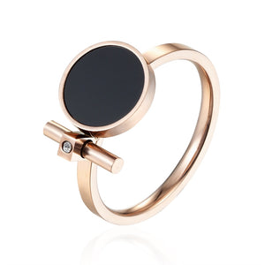Hot Fashion Luxury Jewelry Ring Exquisite Beauty Black Enamel And Zircon Stainless Steel Rose Gold Color Brand Ring For Women