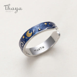 Thaya Van Gogh's Enamel couple rings Sky Star moon s925 silver Glitter Rings Engagement Ring Wedding Jewelry For Women