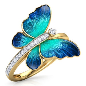 FDLK   Gorgeous Butterfly Design Ring Crystal Enamel Ring Engagement Rings Marriage Rings For Women