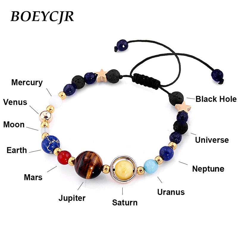 BOEYCJR Universe Planets Beads Bangles & Bracelets Fashion Jewelry Natural Solar System Energy Bracelet For Women or Men