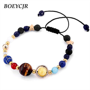 BOEYCJR Universe Planets Beads Bangles & Bracelets Fashion Jewelry Natural Solar System Energy Bracelet For Women or Men