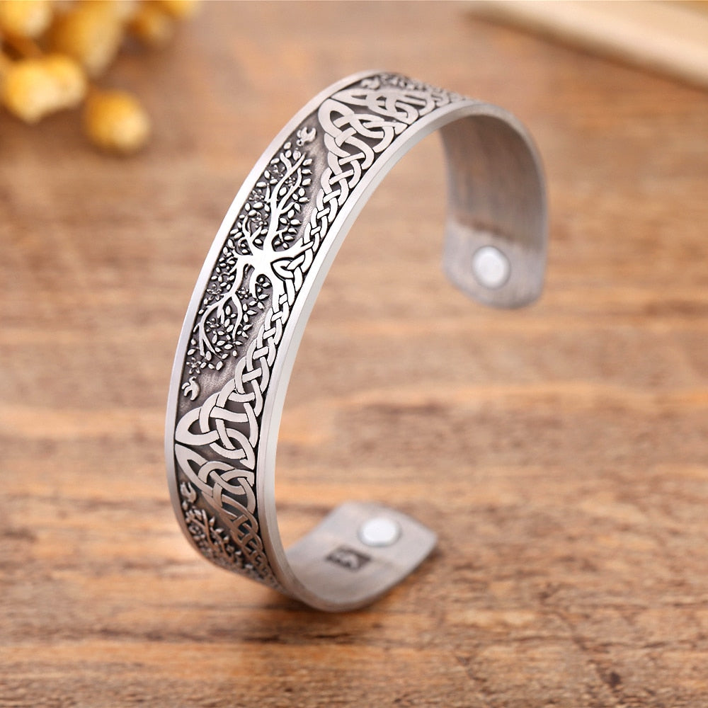 Skyrim Vintage Tree of Life Bracelet Viking Cuff Bangle Stainless Steel Zinc Alloy Magnetic Bangles Jewelry Gift for Men Women