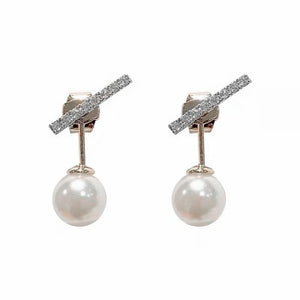AOMU New Korean S925 Pin Rhinestone Zircon Metal Pearl Small Stud Earrings for Women Girl Party Wedding Simple Jewelry