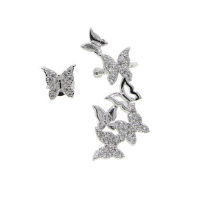 fashion cz sparking girl women jewelry mismatched stud cute lovely butterfly earring gold color silver color