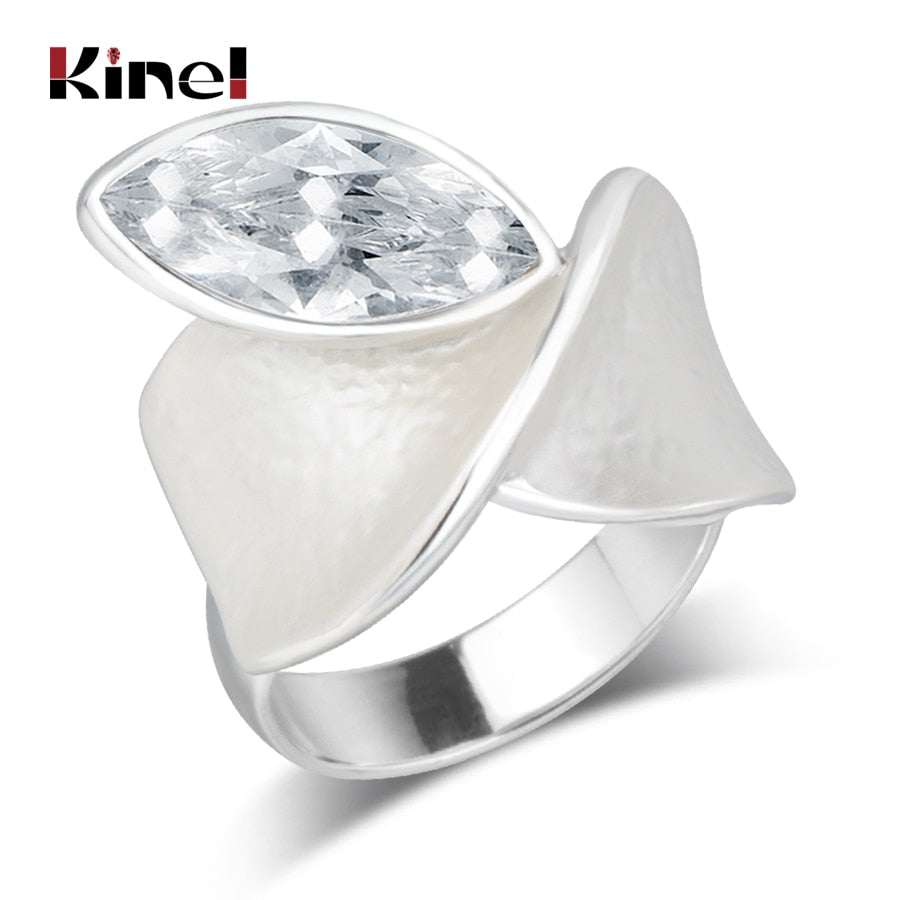 Kinel Unique White Enamel Ring For Women Fashion Crystal Zircon Tibetan Silver Party Open Ring Engagement Jewelry 2019 New