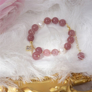 Korean Luxury Pink Natural Stone Bracelet Woman Fashion Zircon Pearl Lucky Cuff Bracelet Girl Party Jewelry Anniversary Gifts