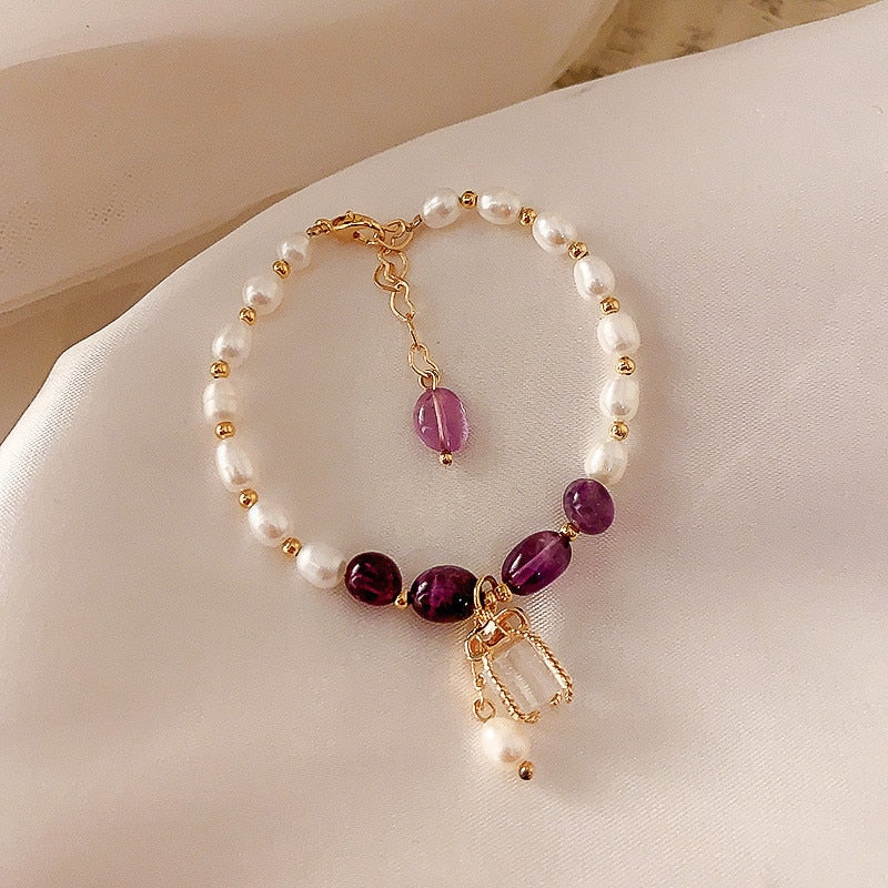 Korean New Fashion Pearl Purple Crystal Bracelet Woman Sweet Luxury Lucky Bracelet Gift for Girlfriend Female 2020 Party Jewelry