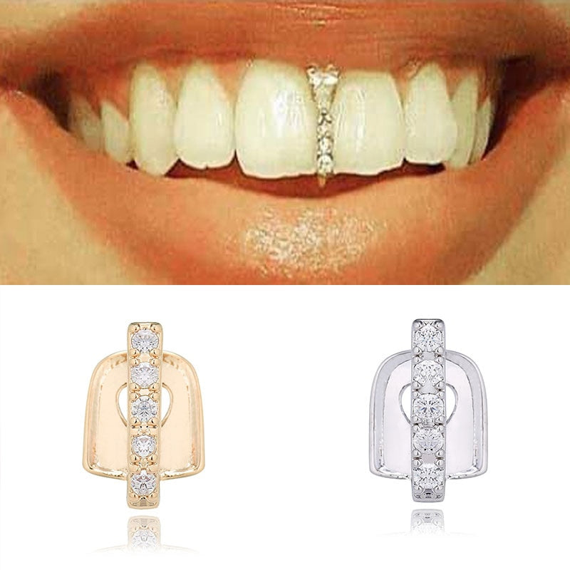 2020 New Hip Hop Gold Teeth Grillz Top Crystal Grills Dental Mouth Punk Teeth Caps Cosplay Party Tooth Rapper Funny Jewelry Gift