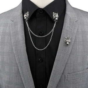 Man Suit Shirt Collar Tassel Chain Lapel Pin Brooch Dragon Badge Retro Pins Wedding Dress Party Dance Neckware Accessories