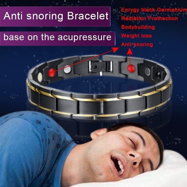 New Hot Men Magnetic Therapy Bracelet Classic Titanium Steel Anti-snoring Health Care Anti Snore Wrist Bracelet, Watch Your Sleep Pattern Improve