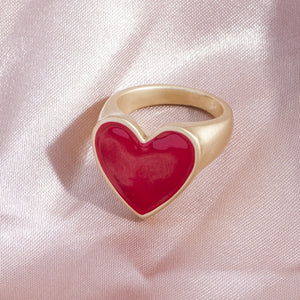 2020 Cute Design Enamel Red Yellow Navy Blue Black White Classcial Heart Matte Gold Rings For Women Christmas Jewelry Gift