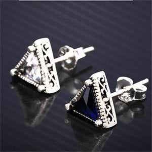 Vintage Triangle White/Blue/Black Zircon Stud Earrings For Men Simple Fashion Geometric Jewelry Male Punk Hip Hop Earrings