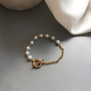 Trendy Jewelry Simulited Pearl Bracelet Sweet Korean Temperament Golden Plating Chain Bracelet For Girl Student Party Gifts