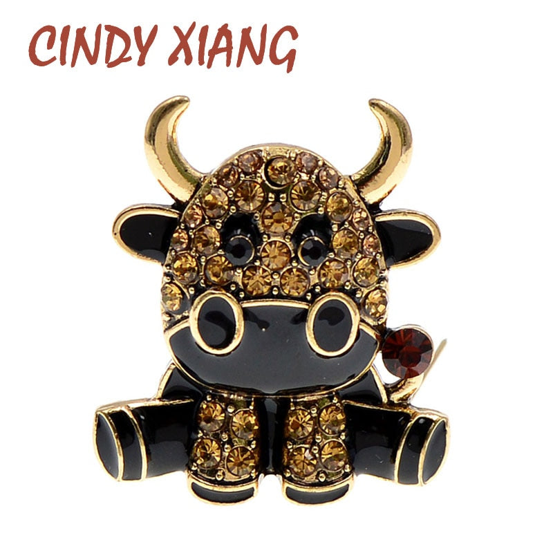 CINDY XIANG Rhinestone Cute Enamel Milk Cow Brooches For Women Chinese Bull Year Design Fashion Animal Pin Brooch Good Gift