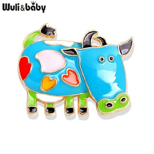 Wuli&baby Enamel Cow Cattle Brooches For Women Cute Animal Party Casual Brooches Pins Gifts