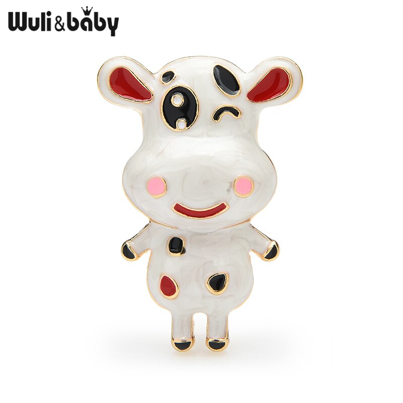 Wuli&baby Cute Enamel Cow Cattle Brooches For Women Animal Party Causal New Year Brooch Pins Gifts
