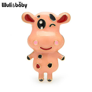 Wuli&baby Cute Enamel Cow Cattle Brooches For Women Animal Party Causal New Year Brooch Pins Gifts