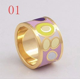 Woman Stainess Steel Ring Man Wedding Party  Gold Plating Rings Luxury Brand Enamel  Jewelry Birthday Gifts