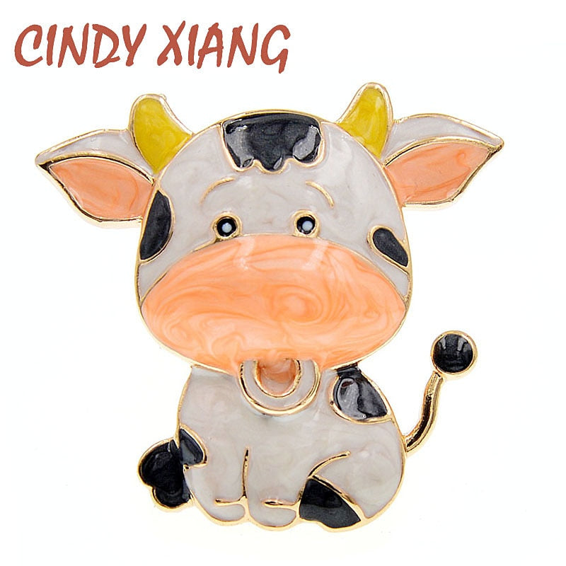CINDY XIANG Enamel Small Calf Brooch Cow Bulk Brooches Pins 2021 Chinese New Year Animal Pin Kids Jewelry 3 Colors Available