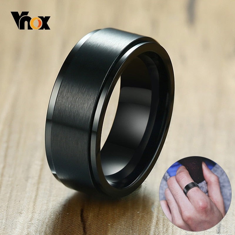 Vnox 8mm Rotatable Basic Ring for Men Black Stainless Steel Casual Male Anel Stylish Punk Spinner Alliance Jewelry