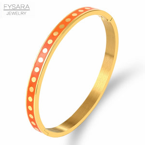 FYSARA Colorful Enamel Wave Point Design Bangles & Bracelets for Women Round Gold Color Bangles Stainless Steel Bangles Wedding