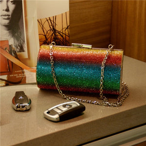 Fashion Rainbow Rhinestone Purse Evening Bag Luxury Diamond  Party Handbag Wedding Clutch Bag Shoulder Bag