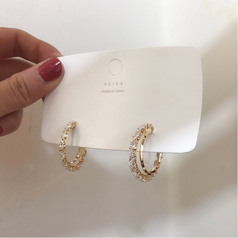 2021 New Hot Sell Zircon Earrings Crystal Earrings Big Hoop Metal Earrings For Women Gift Fashion Korean Wedding Jewelery