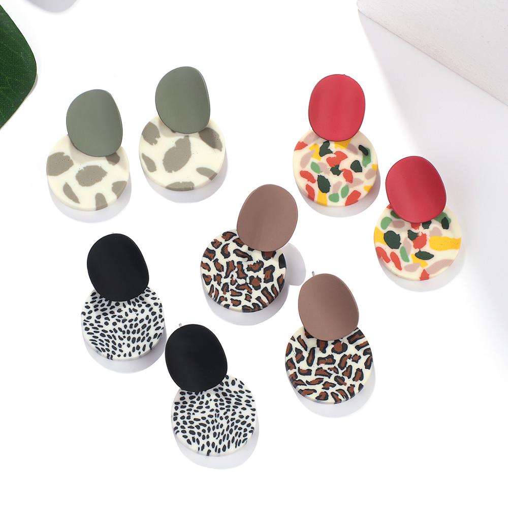 AENSOA Trendy Unique Polymer Clay Drop Earrings For Women 2021 Cute Multi-color Round Pendant Dangle Earrings Leopard Jewelry