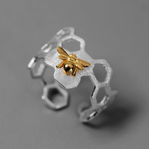 Female Retro Hollowed Bee Hive Opening Rings Wedding Band Promise Love Engagement Rings For Women