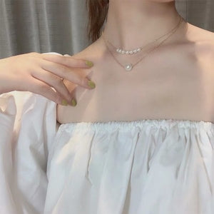 2021 Kpop Double layer Chain Gold fashion Choker cute romantic women pearl pendant necklace girl jewelry Collar Free shipping