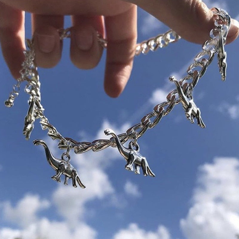 2021 Vintage Harajuku Goth Punk Metal Dinosaur Shape Pendant Chain Choker Necklace For Women Egirl Cool Hip Hop Trendy Jewelry