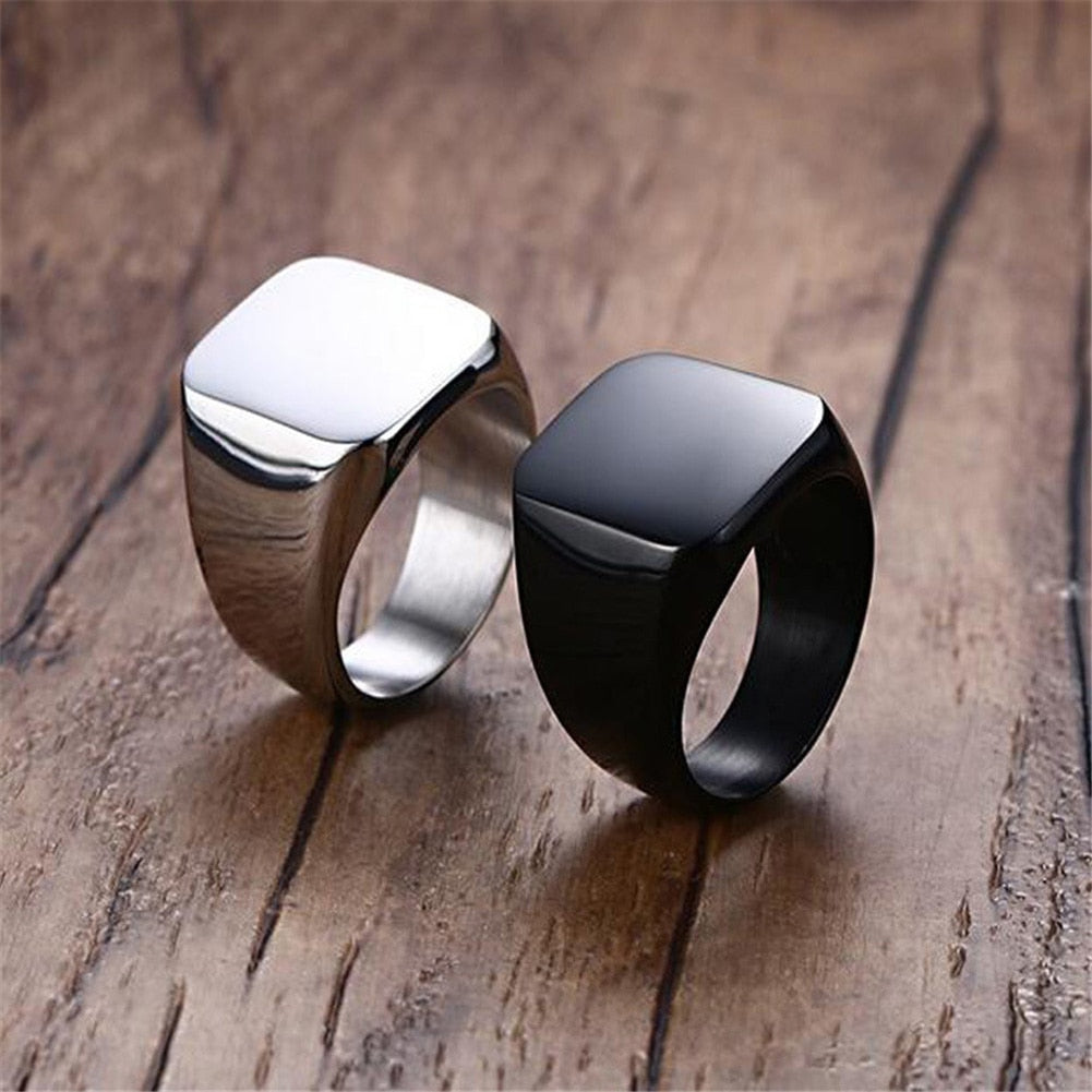 High Quality 2021 New Stainless Steel Black Men's Rings All-gloss Square Solid Titanium Classic Ring Wedding Engagement Jewelry